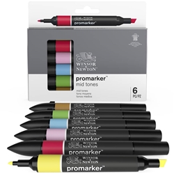 Image of Set 6 pennarelli promarker - Winsor&Newton - doppia punta assortiti