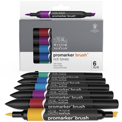 Set 6 pennarelli promarker - Winsor&Newton - doppia punta brush  - assortiti forti
