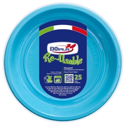 Piatti piani in PS Dopla Reusable Ø 220 mm turchese - conf. 25