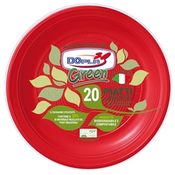 Piatti piani biodegradabili e compostabili Dopla Green Ø 220 mm - colore rosso - conf. 20