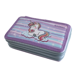 Astuccio a 3 zip Donau fantasia unicorno - conf. 3