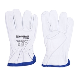 Guanti da lavoro in pelle di capra con polsino elastico bianco Donau Safety - conf. 12