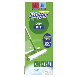 Starter Kit catturapolvere Swiffer Dry verde - scopa + 8 panni DRY + 3 panni WET - conf. 12