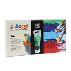 Colore acrilico Primo in bottiglia PET tappo dosatore 75 ml 8 colori assortiti + 5 pennelli assortiti - 4201BOX3 - conf. 8