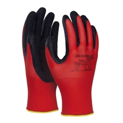 Guanti da lavoro Donau Safety in PL rosso e lattice ruvido nero sul palmo Tg. 10 - conf. 12