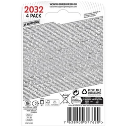 Batterie al litio a bottone Energizer Lithium BP4 3V 235 mAh CR2032 - conf. 4