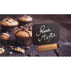 Mini lavagne segnaposto Securit®- forma rettangolare con base legno - 7,5x9x2 cm - nero - conf. 4