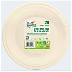 Piatti fondi biodegradabili e compostabili Dopla Green avorio Ø 205 mm - conf. 20
