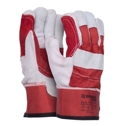 Guanti da lavoro in pelle crosta bovina grigio-rosso Donau Safety - conf. 12