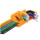 Chiavi tampertorx colorate extra lunghe Neo Tools -  9 pezzi assortiti - misure TT10-TT50 con foro - acciaio S2