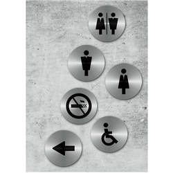 Targhette adesive Securit® in acciaio inox - icone assortite - conf. 6