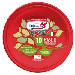 Piatti in mater-bi Dopla Green Ø220 mm rossi fondi - conf. 10