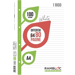 Ricambio quaderni ad anelli Rambloc formato A4 -32 ff +8 ff 1 rigo 90524321- conf. 25