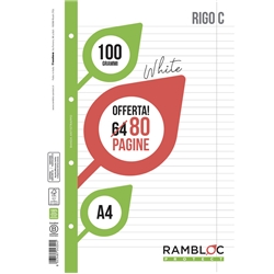 Ricambio quaderni ad anelli Rambloc formato A4 -32 ff +8 ff rigo C 90524324- conf. 25