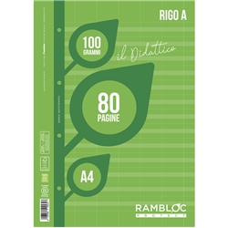 Blocco ricambio didattico Rambloc formato A4 40 ff - 100g rigatura A - 90524386- conf. 25