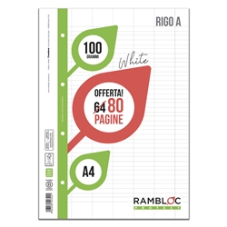 Ricambi rinforzati Rambloc per quaderni ad anelli A4 - 100 g - 32 ff +8 ff omaggio - 0A - 90524322 - conf. 25