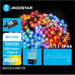 Catena luminosa a sfera per interni ed esterni a basso voltaggio Aigostar multicolore 50 led 5 m - 300739