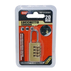 Lucchetto da viaggio in ottone Emi con combinazione a 4 cifre - 20x35 mm - 8100561