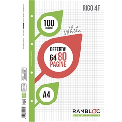 Ricambio quaderni ad anelli Rambloc formato A4 -32 ff +8 ff Rigo 4F 90524325- conf. 25