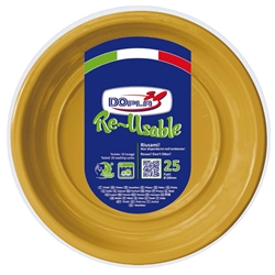 Piatti fondi in polistirene Dopla Reusable oro - conf. 25