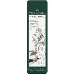 Astuccio in metallo 6 matite Faber-Castell 9000 - gradazioni assortite - 119063- conf. 6