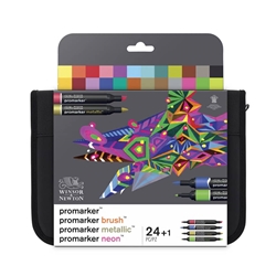 Astuccio pennarelli doppia punta Winsor&Newton marcatore e brush - assortiti - conf. 24