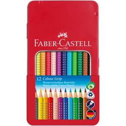 Matite colorate Faber-Castell Colour Grip astuccio di metallo - colori assortiti - conf. 12