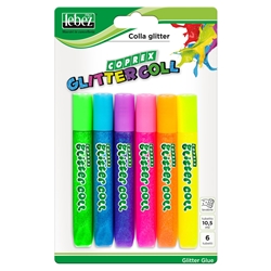Colla Coprex Glitter Coll 10,5 ml colori assortiti fluo - blister da 6 tubetti - 80027- conf. 6