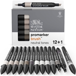 Pennarelli doppia punta Winsor&Newton brush 12 colori grigi e 1 blender - 0290144- conf. 12
