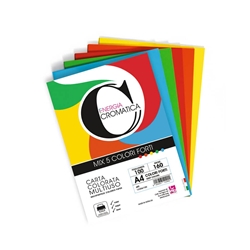 Carta colorata Deco Cromatica colori forti formato A4 - 5 colori assortiti in 100 ff - 160 gr - 12306/100