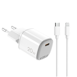 Caricatore da parete Celly GaN 1x USB-C 20W + cavo USB-C / Lightning