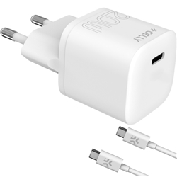 Caricatore da parete Celly USB-C + cavo USB-C / USB-C in gomma - bian