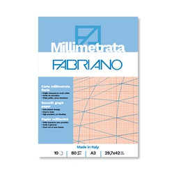 Blocco carta millimetrata Fabriano 10 fogli - 80 g formato A3 - 19100664- conf. 25