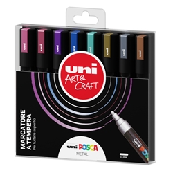 Marcatore Uni Posca punta media 8 colori metal assortiti M PC5MM 8P- conf. 8