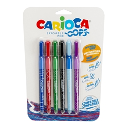 Penne cancellabili Carioca OOPS con inchiostro termosensibile 0,7 mm blister da 6 pz assortiti - 43037- conf. 6