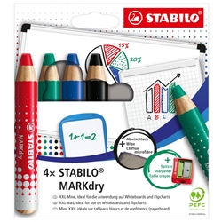 Astuccio da 4 matitoni Stabilo MARKdry mina XXL + panno e temperino assortiti 648/4- conf. 4