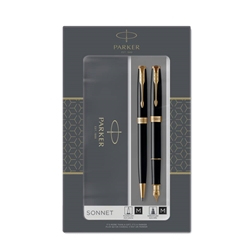 Gift set duo Parker Sonnet Black GT penna a sfera M + penna stilografica F inchiostro blu - 2093371