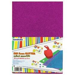 Foam in gomma Nikoffice EVA formato A4 colori assortiti glitterato adesivo - conf. 30