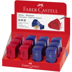 Temperamatite 1 foro Faber-Castell Sleeve con serbatoio - colore rosso/blu - 182711- conf. 12