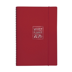 Agenda settimanale spiralata 2026 - Biembi - cuoio rigenerato - 9x14 cm - rosso magenta